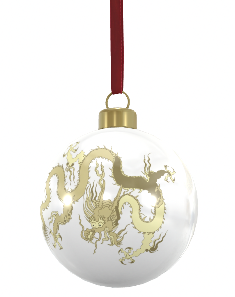 Bone China Bauble Decoration - Single - Dragon Design Golden