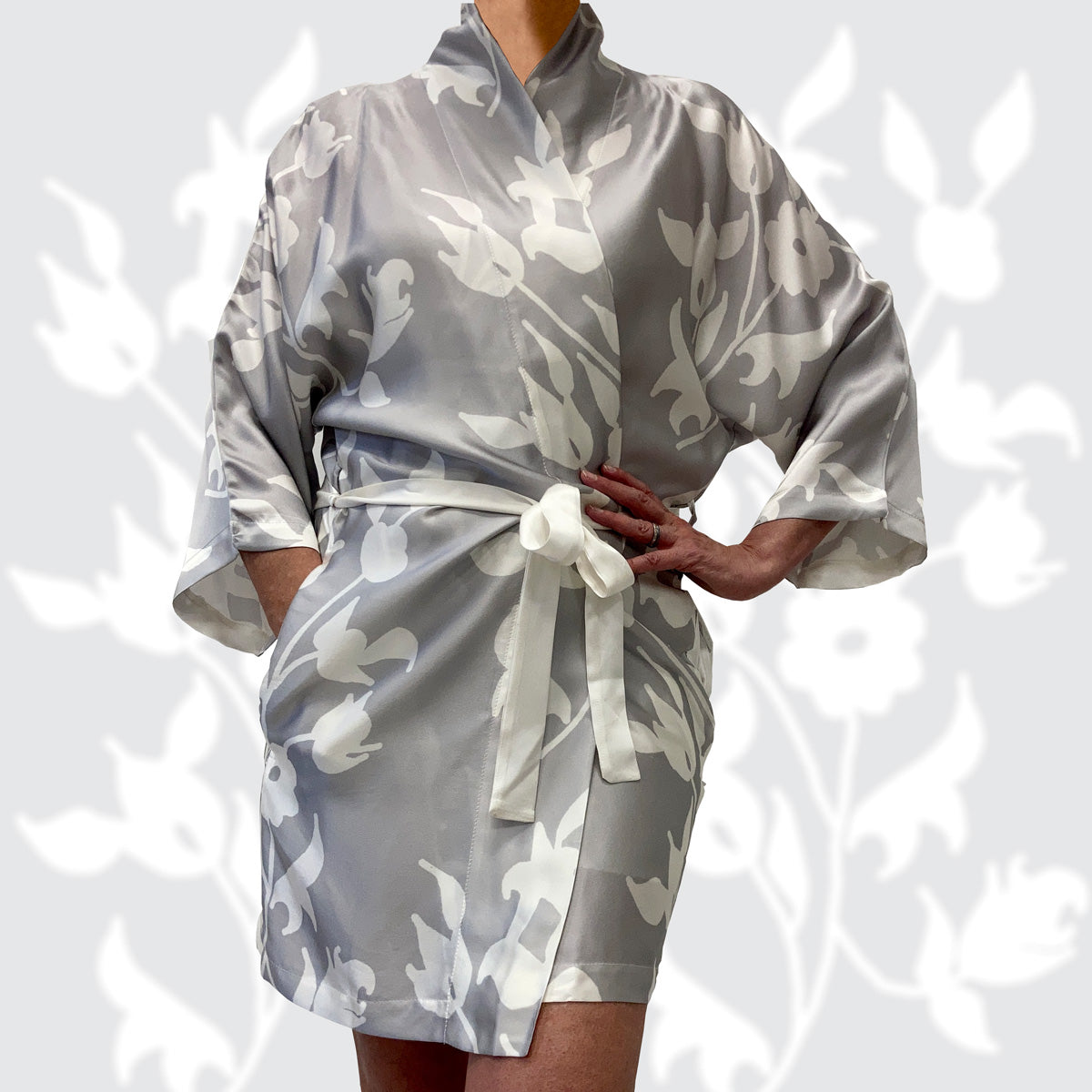 Gray silk robe best sale