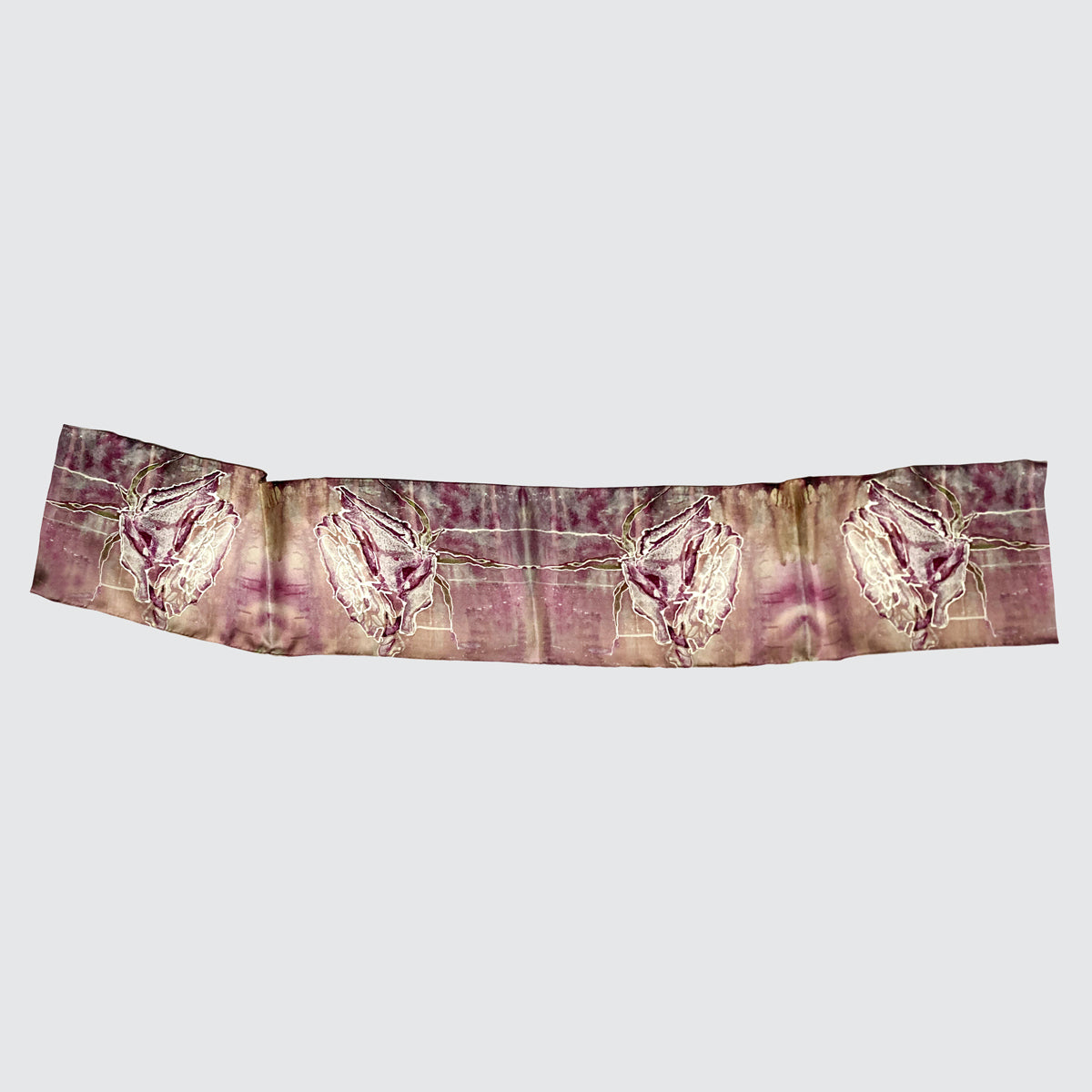 Silk Scarf - Violet Pink With Roses - Handrolled Edges